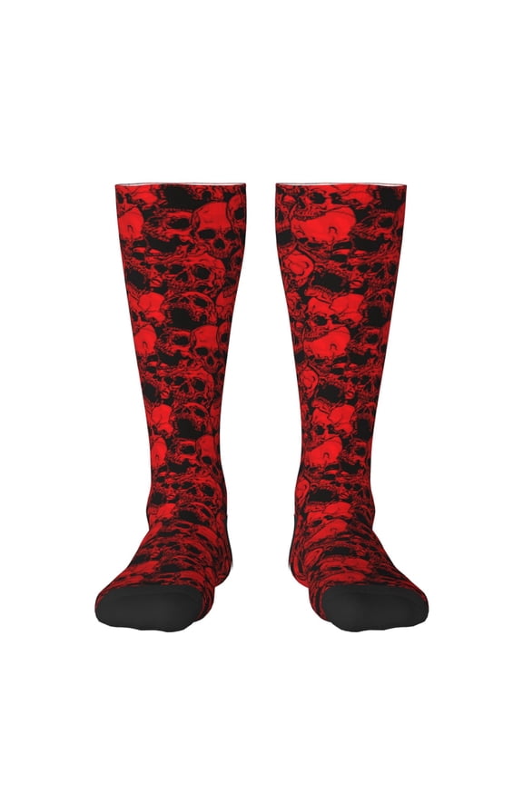 Red Skulls 3 Knee Socks, High Socks Long Stretchy Sock Women Knee High Stocking, Long Socks for Women