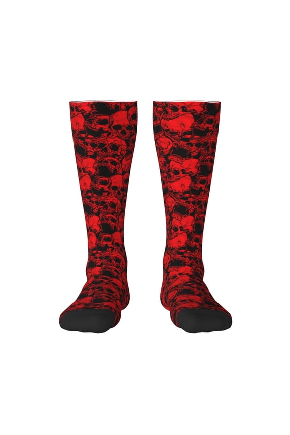 Red Skulls 3 Knee Socks, High Socks Long Stretchy Sock Women Knee High Stocking, Long Socks for Women