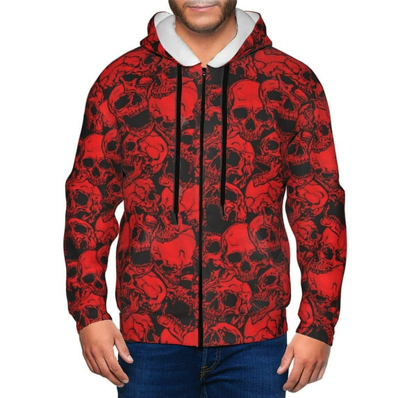 Naloa Red Skulls 3 Men’s Hoodies, Zip up Hoodie, Sweatshirts,Hoodies for Men Sizes S-3XL-Small