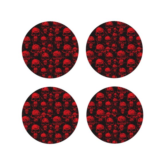 Naloa Red Skulls Leather Coasters for Drinks, Durable Drink Coasters 4 Set for Tabletop Protection, Luxurious Home Décor and Housewarming Gift ( {designName})Round Shape