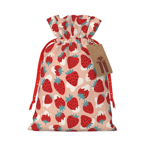 Naloa Red Strawberry Drawstring Christmas Bags, 3D Xmas Gift Bags, Christmas Wrapping Bags, Xmas Goodie Bags, Treat Pouch Bags, Party Favor Bags-Medium