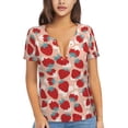 thumbnail image 1 of Naloa Red Strawberry Print T-Shirts Short Sleeve V Neck Tees for Women Fashion Tops Trendy Lightweight Soft Casual Summer Outfits Clothes, 1 of 5