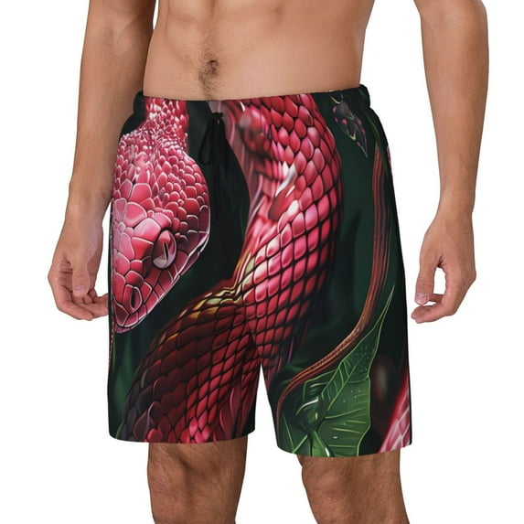 Naloa Red Viper Jungle Intensity Print Men Swim Trunks with Compression Liner ,Board Shorts,Men's Swim Shorts with Drawstring and Elastic Waistband-Medium