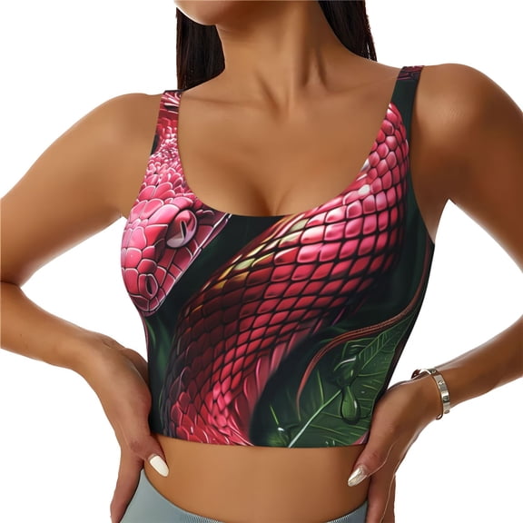 Naloa Red Viper Jungle Intensity Sports Bras for Women,Sports Bras for Women High Support with Removable Pads-Medium