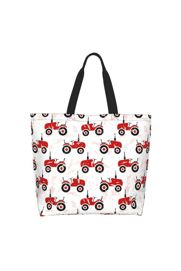 Red Wheeled Tractors Tote Bag for Women Large Capacity Shoulder Bag for College Work Travel Shopping