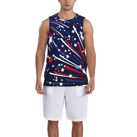 Naloa Red White Blue Fireworks 1 Basketball Jersey Reversible Men's Mesh Athletic Sports Shirts Training Practice S-4XLMedium