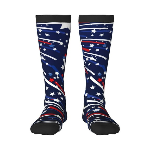 Naloa Red White Blue Fireworks 1 Knee Socks, High Socks Long Stretchy Sock Women Knee High Stocking, Long Socks for Women