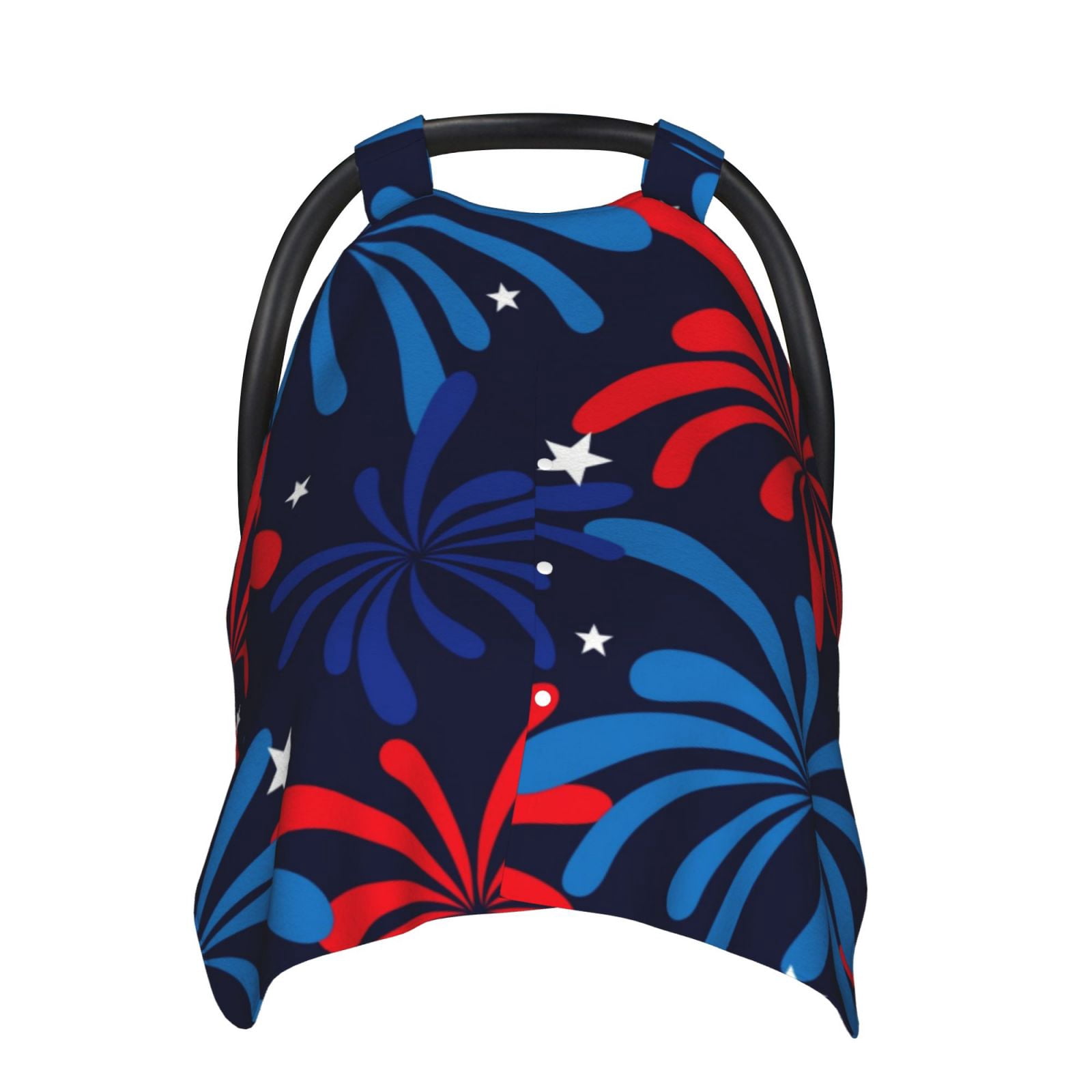 Naloa Red White Blue Fireworks Baby Car Seat Cover, Breathable Baby Carrier Cover, Multiuse Baby Carrier Cover & Nursing Breastfeeding Cover