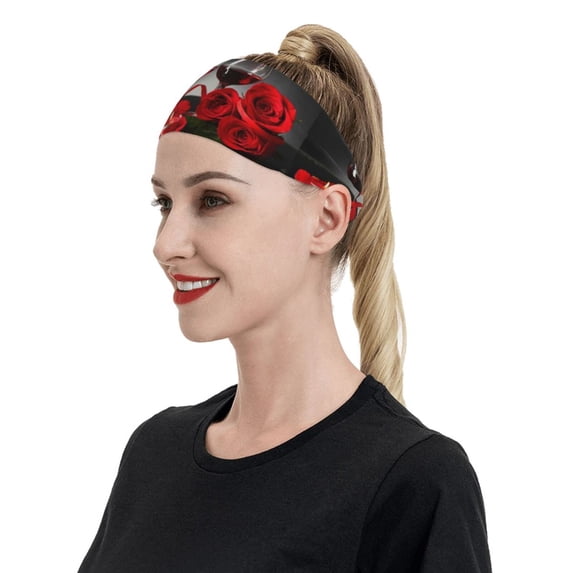 Naloa Red Wine Rose Fashionable Sport Sweatband for Running, Yoga, Basketball - Head Circumference 19.6-22.4 inches