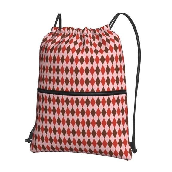 Naloa Red and Brown Squares Drawstring Backpack String Bag Cinch Water Resistant for Gym Shopping Sport Yoga