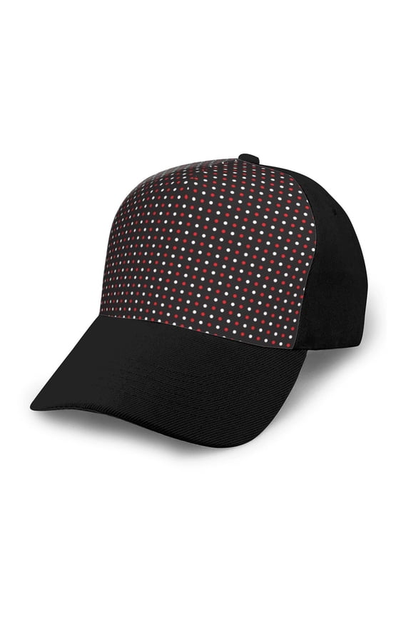 Red and white polka dots Adult adjustable Print Baseball Hat, Patchwork curved brim baseball capfor Men and Women, One Size