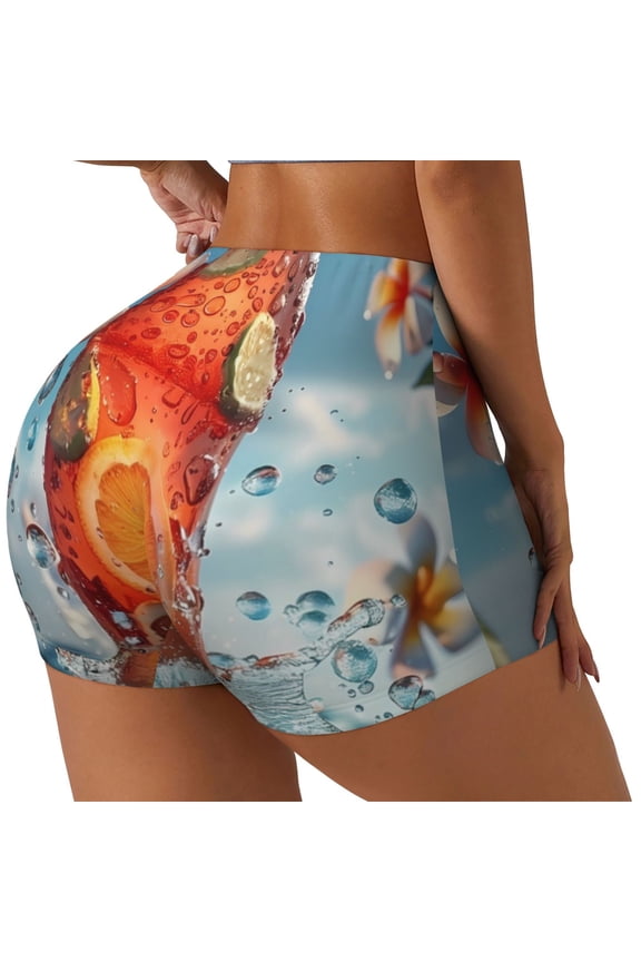 Refreshing Citrus Splash Biker Shorts for Women Seamless Scrunch Short Women’s Yoga Shorts for Gym Running Sport Shorts-Medium