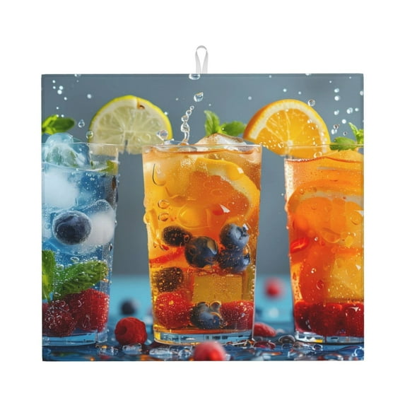 Naloa Refreshing Fruit Infused Drinks Dish Drying Mat for Kitchen Counter, Heat Resistant Drainer Mats, Absorbent Draining Mat,Dish Rack Pad,16"x18"
