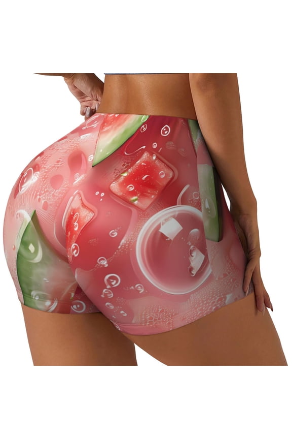 Refreshing Watermelon Slices Biker Shorts for Women Seamless Scrunch Short Women’s Yoga Shorts for Gym Running Sport Shorts-X-Large