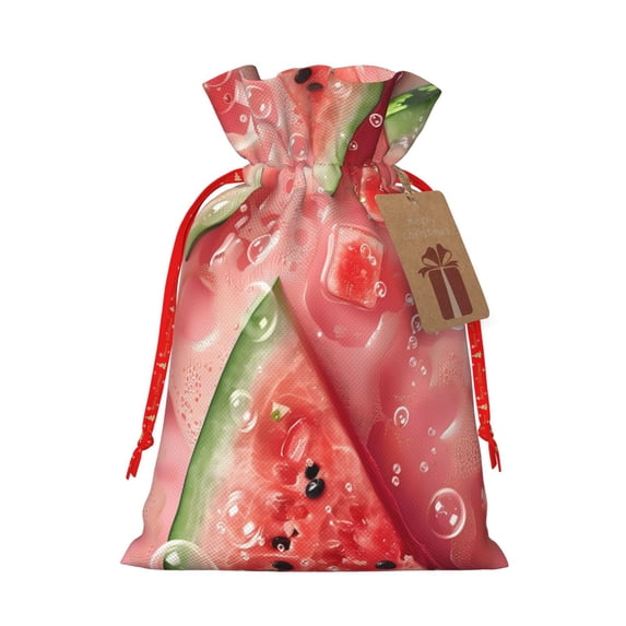 Naloa Refreshing Watermelon Slices Drawstring Christmas Bags, 3D Xmas Gift Bags, Christmas Wrapping Bags, Xmas Goodie Bags, Treat Pouch Bags, Party Favor Bags-