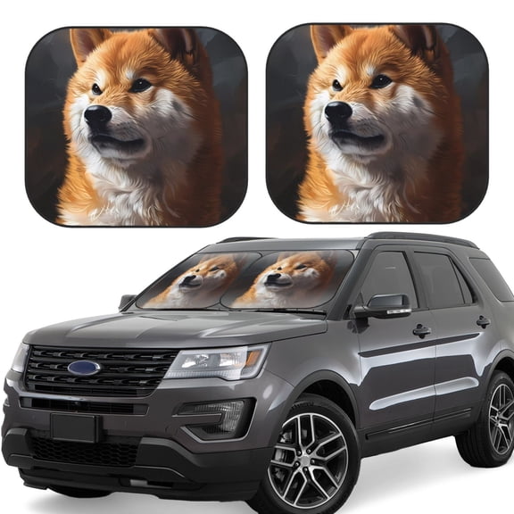 Naloa Regal Shiba Inu Print 2-Piece Windshield Sunshade,Foldable Car Front Window Sun Shades,for Most Sedans SUV Truck-Large