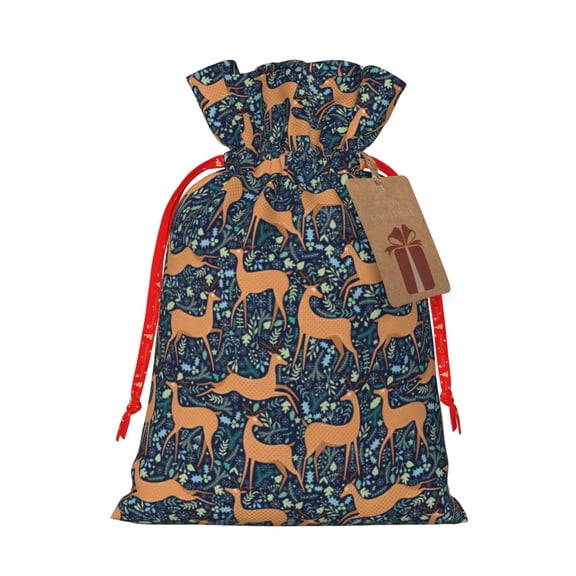 Naloa Reindeer Drawstring Christmas Bags, 3D Xmas Gift Bags, Christmas Wrapping Bags, Xmas Goodie Bags, Treat Pouch Bags, Party Favor Bags-Small