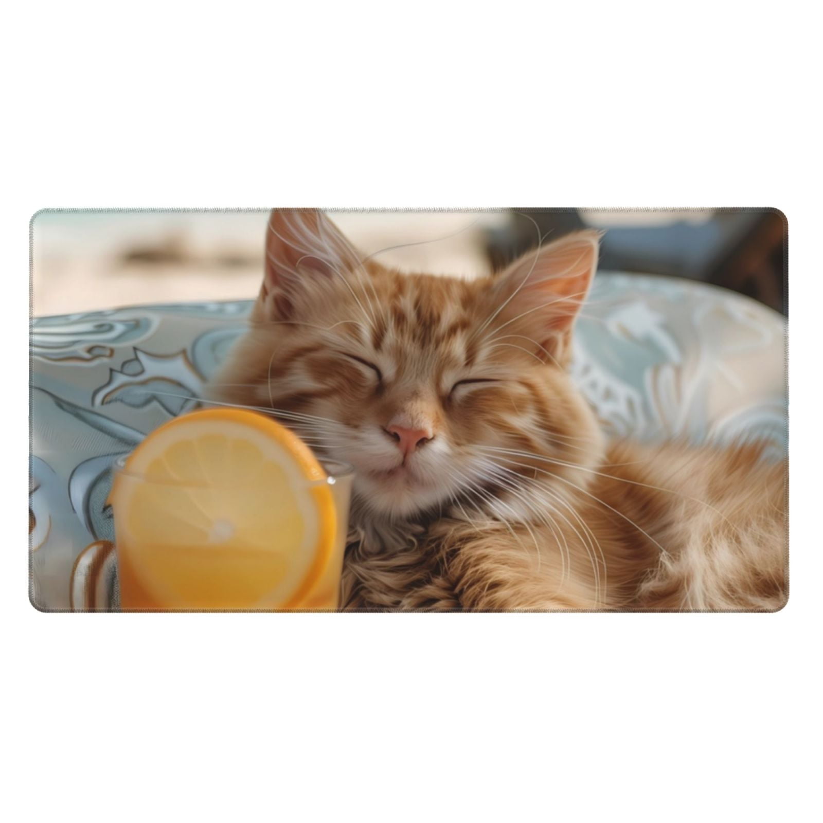 Naloa Relaxing Cat With Orange Juice Gaming Mouse Pad Large Mouse Mat Long Extended Desk Pad Non-Slip Rubber Mice Pads Stitched Edges Thin Pad (16x29.5 Inch)