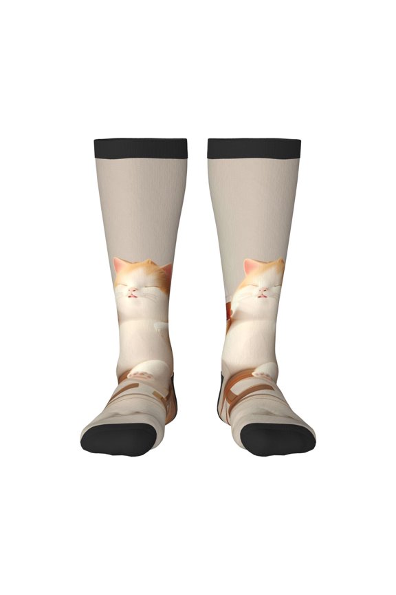 Relaxing Cat With Tea Knee Socks, High Socks Long Stretchy Sock Women Knee High Stocking, Long Socks for Women
