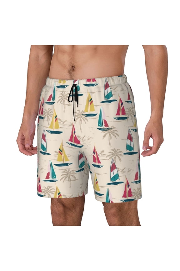 Reto Marine Nautical Print Men Swim Trunks with Compression Liner ,Board Shorts,Men's Swim Shorts with Drawstring and Elastic Waistband-Small