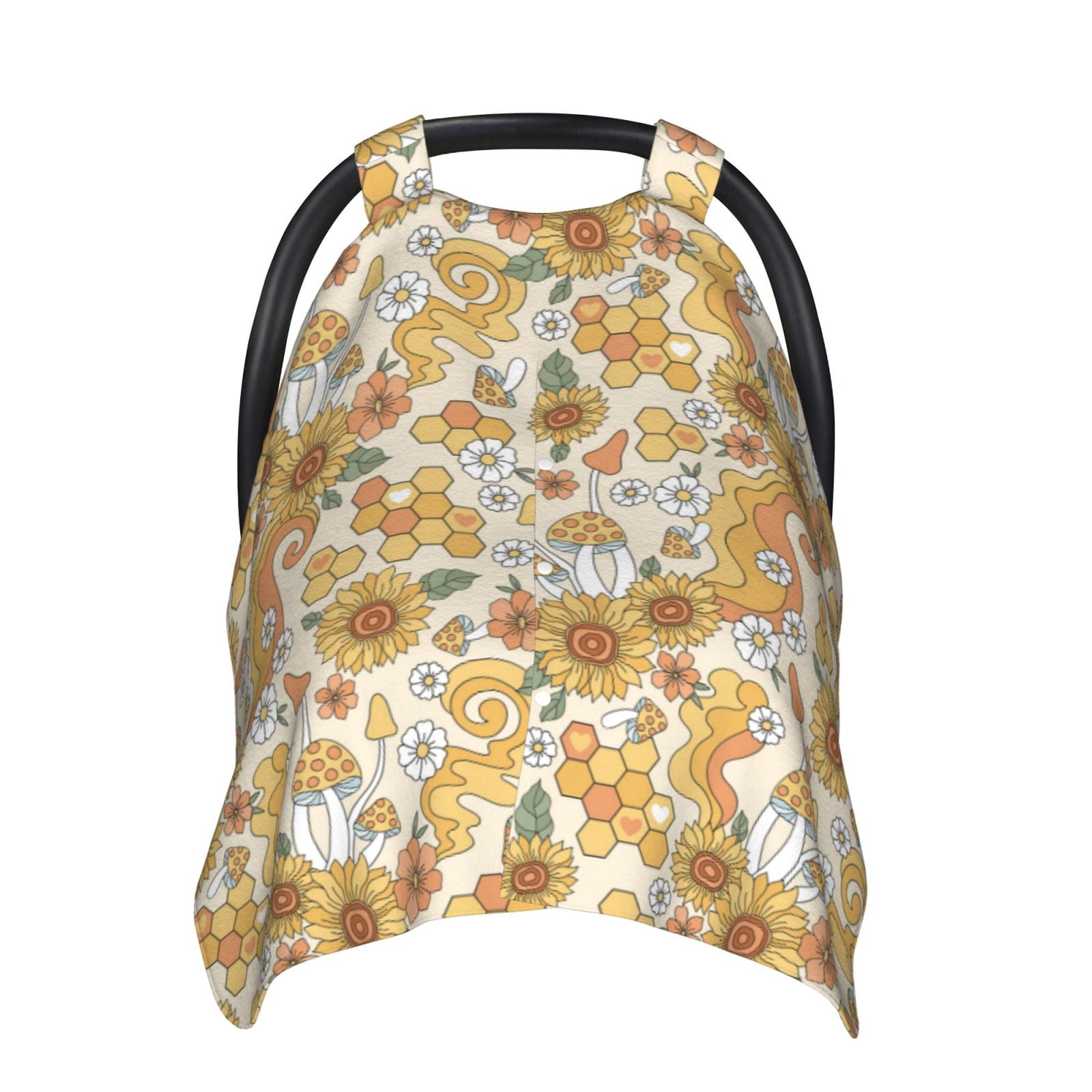 Naloa Retro 70s 60s Flower Baby Car Seat Cover, Breathable Baby Carrier Cover, Multiuse Baby Carrier Cover & Nursing Breastfeeding Cover