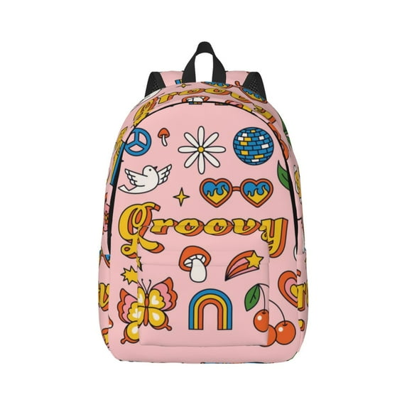Naloa Retro 70s Hippie Canvas Backpack for Men Women Rucksack Casual Travel Daypack College Tote Satchel Bookbag for Teens-Medium