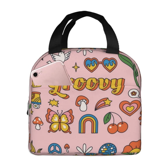 Naloa Retro 70s Hippie Print Lunch Box for Women Men,Insulated Lunch Bag,Lunchbox,Thermal Leakproof Cooler,Reusable Lunch Tote Bag for Work School Travel Picnic