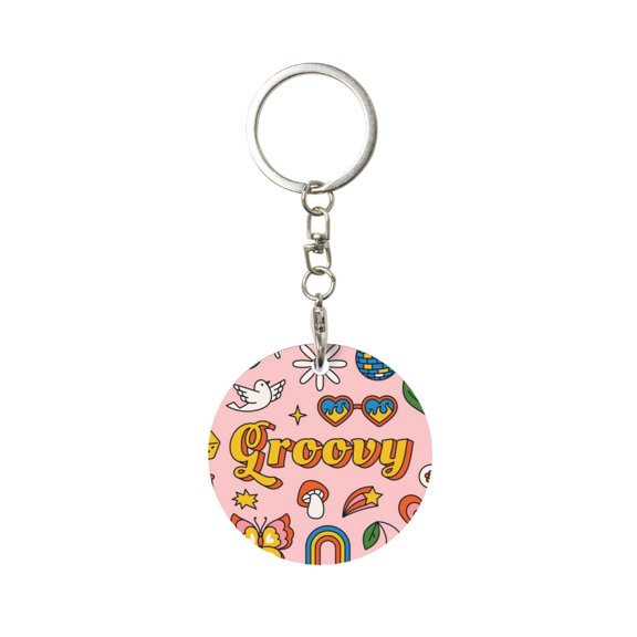 Naloa Retro 70s Hippie Print Round Keychain Keychain Key Ring, Key Tag, Key Chain Bulk for Gift Accessories (Round)