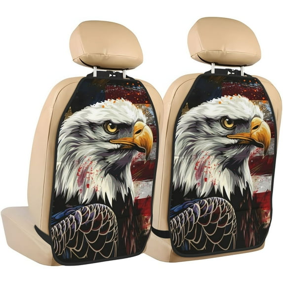 Naloa Retro American Eagle A 2Pcs Anti-Kick Back Seat Cover Kick Mat, Car Seat Protector with 3 Storage Pockets
