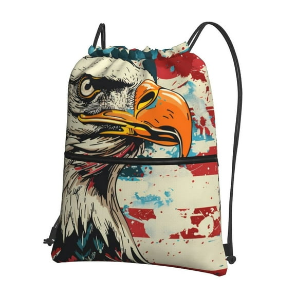Naloa Retro American Eagle Drawstring Backpack String Bag Cinch Water Resistant for Gym Shopping Sport Yoga