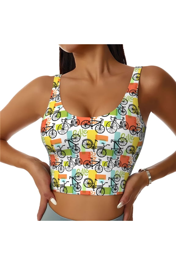 Retro Bike Sports Bras for Women,Sports Bras for Women High Support with Removable Pads-Small
