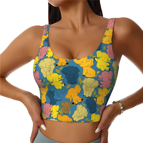 Naloa Retro Boho Elephants Sports Bras for Women,Sports Bras for Women High Support with Removable Pads-Large