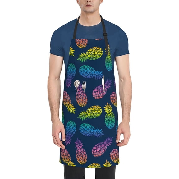 Naloa Retro Bright Pineapple Apron Kitchen Aprons with Pockets for Women Men Chef