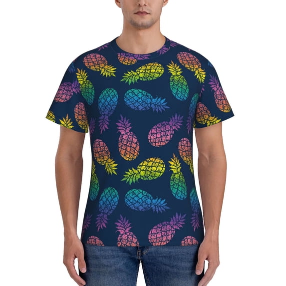 Naloa Retro Bright Pineapple Men's T-Shirt Sport T-shirt Men's Basic Tee Casual Men's Shirt, Round Neck, Short Sleeves - 3X-Large