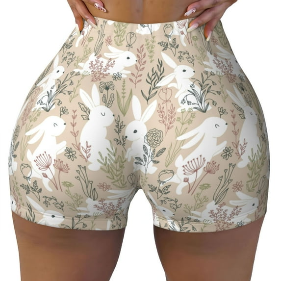 Naloa Retro Bunny Flower Biker Shorts for Women Seamless Scrunch Short Women’s Yoga Shorts for Gym Running Sport Shorts - XX-Large