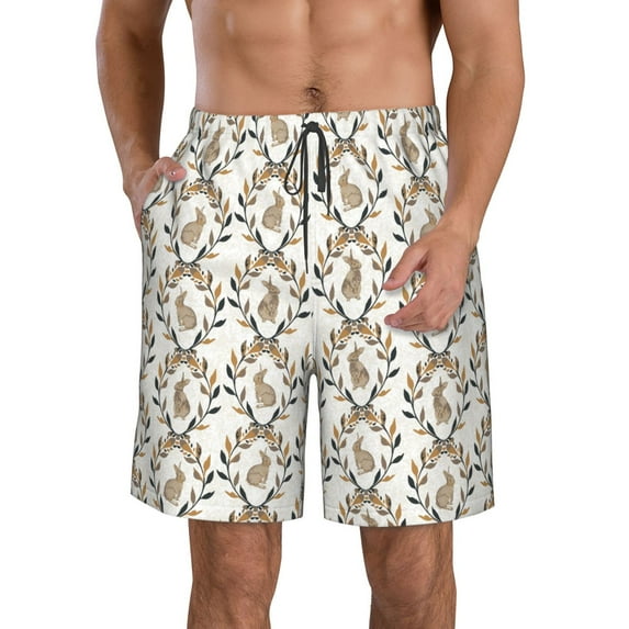 Naloa Retro Bunny Men's Beach Shorts, Surfing shorts, Swim trunks, Quick Dry Swim Trunks for Surfing Beach Fun - Small