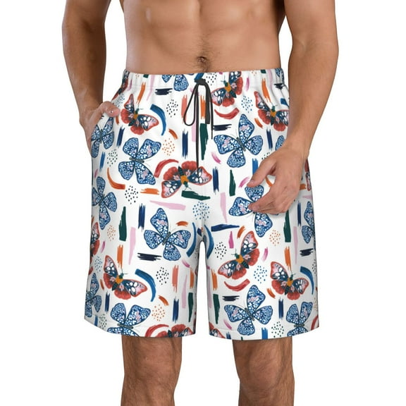 Naloa Retro Butterfly Men's Beach Shorts, Surfing shorts, Swim trunks, Quick Dry Swim Trunks for Surfing Beach Fun - XX-Large