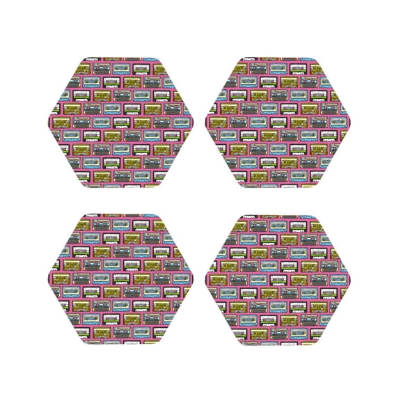 Naloa Retro Cassette Leather Coasters for Drinks, Durable Drink Coasters 4 Set for Tabletop Protection, Luxurious Home Décor and Housewarming Gift ( {designName})Hexagon