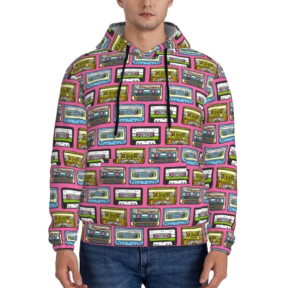 Naloa Retro Cassette Men's Casual Hooded Collar Drawstring Hoodies Pullover Sweatshirts Casual Long Sleeve Shirts-4X-Large