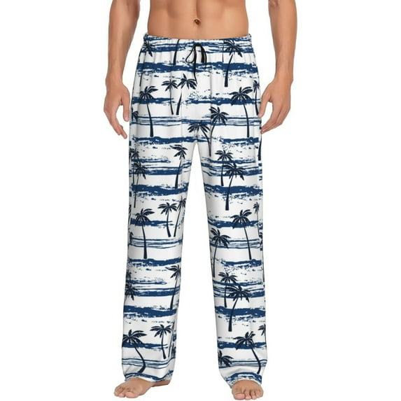 Naloa Retro Coconut Tree Pajama Pants Men, PJ Bottoms, Sleep & Lounge Pants-Large