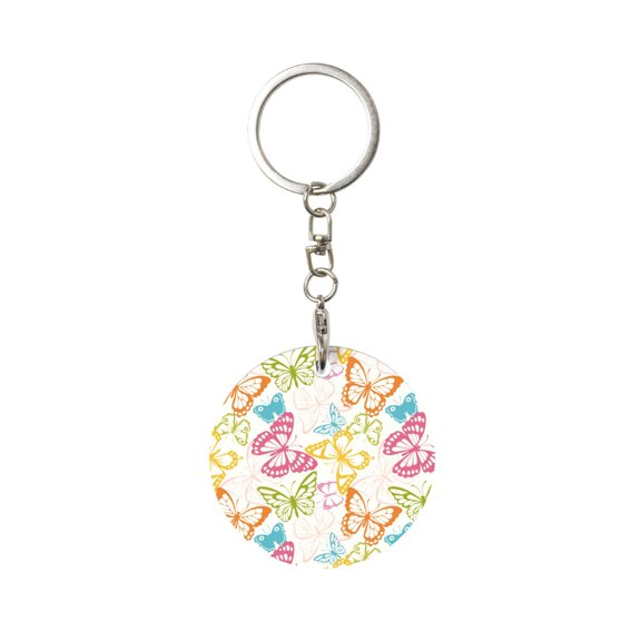Naloa Retro Colorful Butterfly Print Round Keychain Keychain Key Ring, Key Tag, Key Chain Bulk for Gift Accessories (Round)