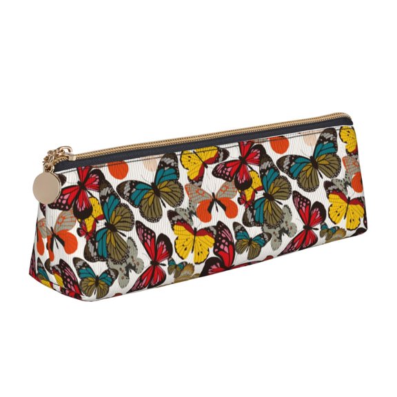 Naloa Retro Floral Butterfly Print Leather Pencil Case - Portable Big Capacity Pencil Pouch Organizer Bag Stationery Bag for Work & Office Pencil Pen Case