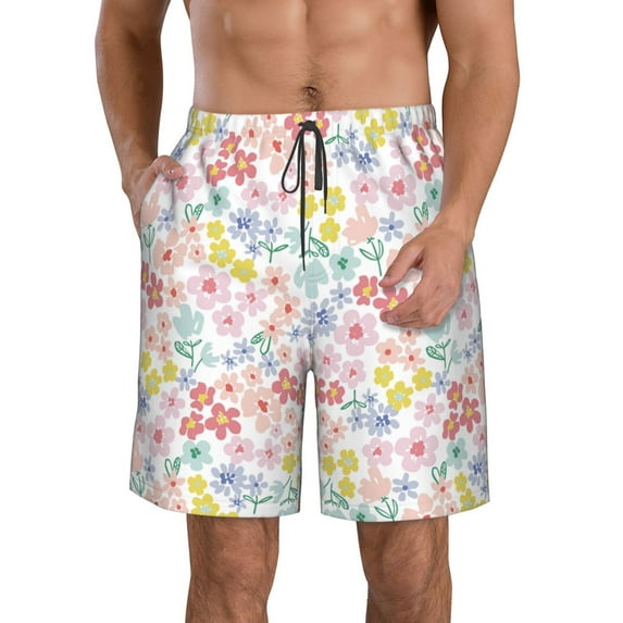 Naloa Retro Floral Men's Beach Shorts, Surfing shorts, Swim trunks, Quick Dry Swim Trunks for Surfing Beach Fun - X-Large