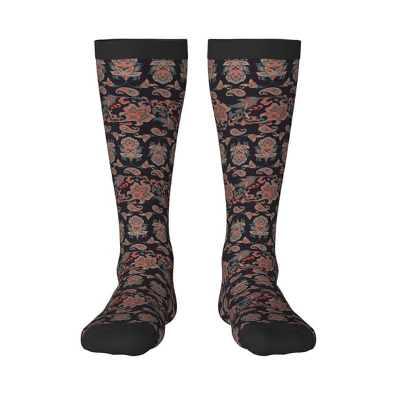 Naloa Retro Floral Thigh High Socks Extra Long Stretchy Sock Women Over Knee High Opaque Stocking Daily Wear