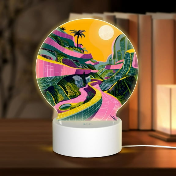 Naloa Retro Futuristic Landscape Acrylic LED Night Light Custom LED Lights Personalized Nightlight Customized Gifts for Family Couples Friends