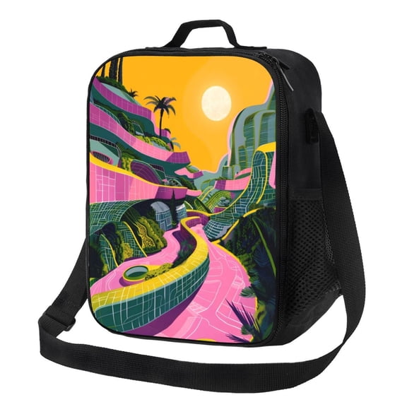 Naloa Retro Futuristic Landscape Lunch box Lunch bag for men women Large capacity Lunchbox Insulated Lunch bag Lunch box cooler