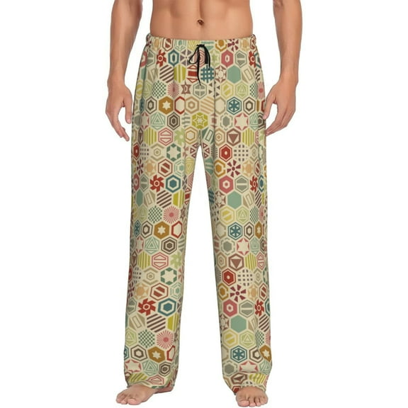 Naloa Retro Geometry Pajama Pants Men, PJ Bottoms, Sleep & Lounge Pants-Small