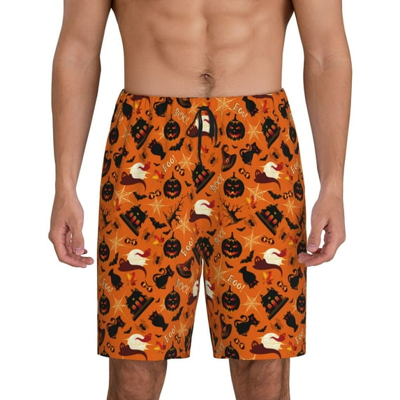 Naloa Retro Halloween Men's Short Pajama Pants, Pj Shorts, Lounge Comfort Shorts-Small