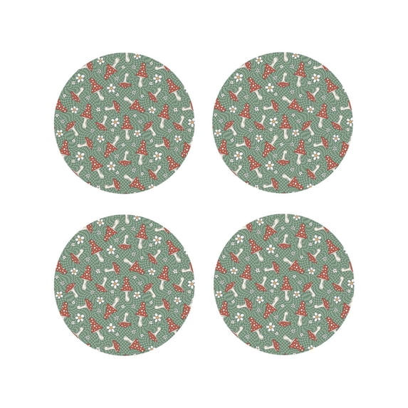 Naloa Retro Hippie Groovy Mushroom Leather Coasters for Drinks, Durable Drink Coasters 4 Set for Tabletop Protection, Luxurious Home Décor and Housewarming Gift ( {designName})Round Shape