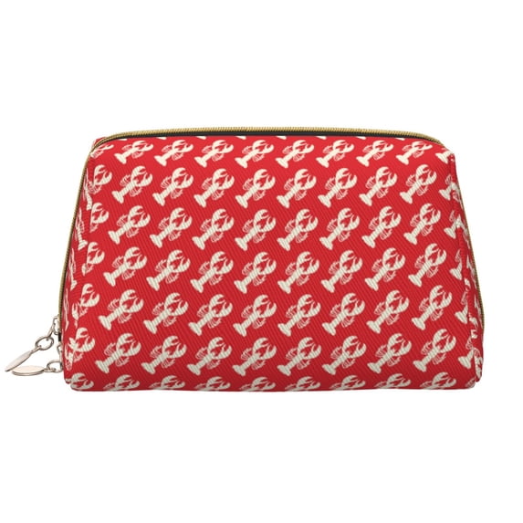 Naloa Retro Lobsters Leather Makeup Bag for Purse Travel, Portable Small Cosmetic Organizer for Women and Girls, Make up Bag with Zipper